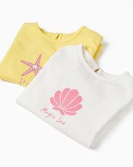 Pack 2 Cotton T-shirts for Baby Girls 'Shell and Starfish'