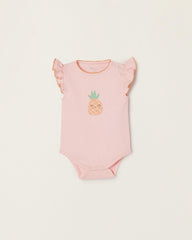 Cotton Ribbed Bodysuit for Newborn Baby Girls 'Pineapple'