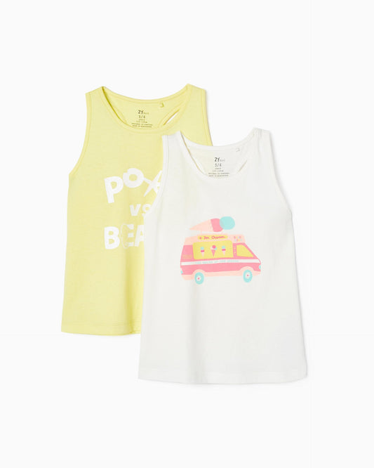 Pack 2 Cotton Tops for Girls 'Pool vs Beach'