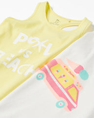 Pack 2 Cotton Tops for Girls 'Pool vs Beach'