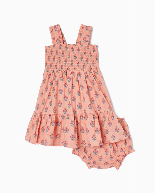 Strappy Dress + Bloomers with Floral Pattern for Baby Girls