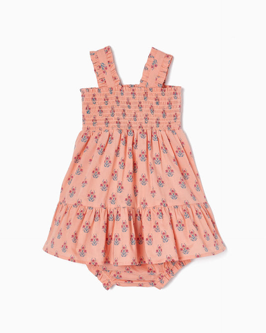 Strappy Dress + Bloomers with Floral Pattern for Baby Girls