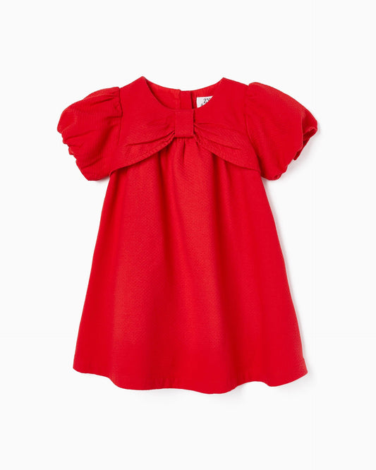 Dress with Bow-Shaped Neckline for Baby Girls