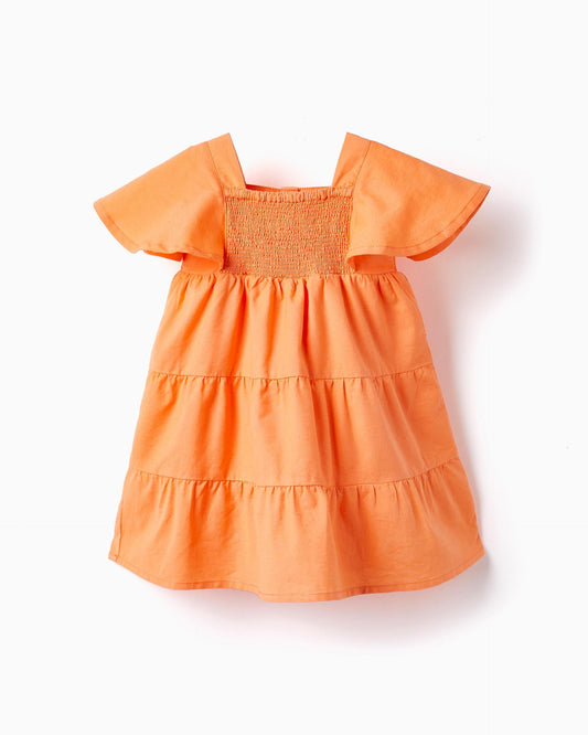 Cotton Dress with Smocked Frill for Baby Girls