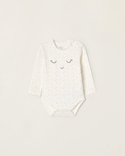 Cotton Bodysuit with Motif for Newborn Baby Girls