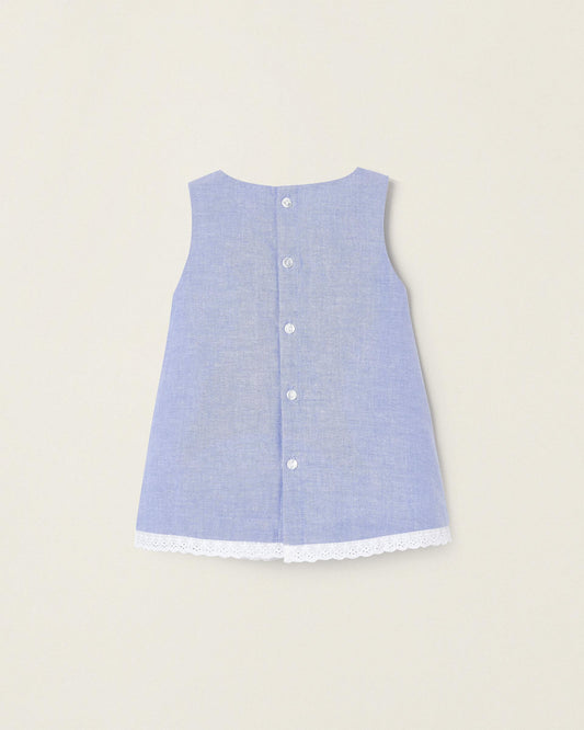 Oxford Fabric Dress with English Embroidery for Newborns