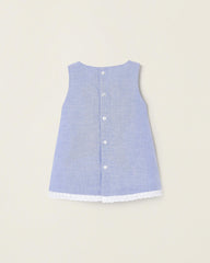 Oxford Fabric Dress with English Embroidery for Newborns