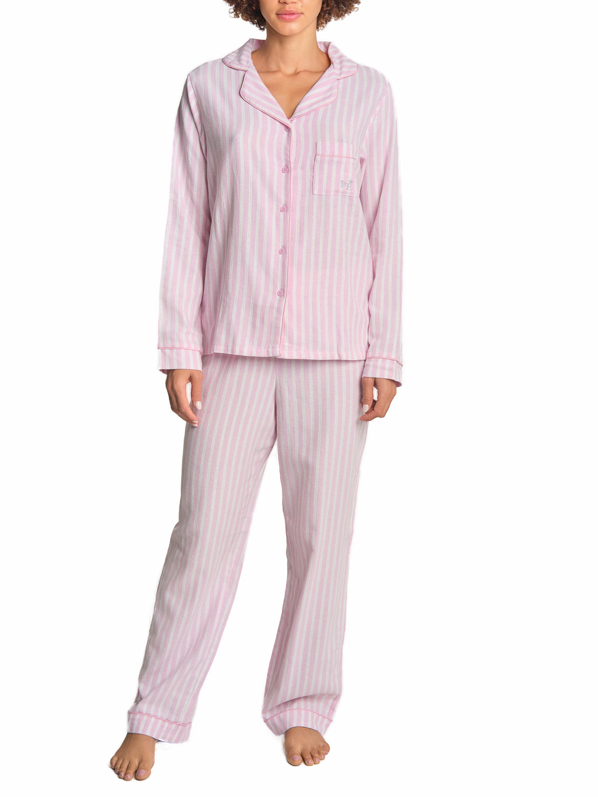 Isla & Evie Holiday Flannel Long Pajama Packs (2 Pack) Pink Lurex Stripe-Lsi / LARGE