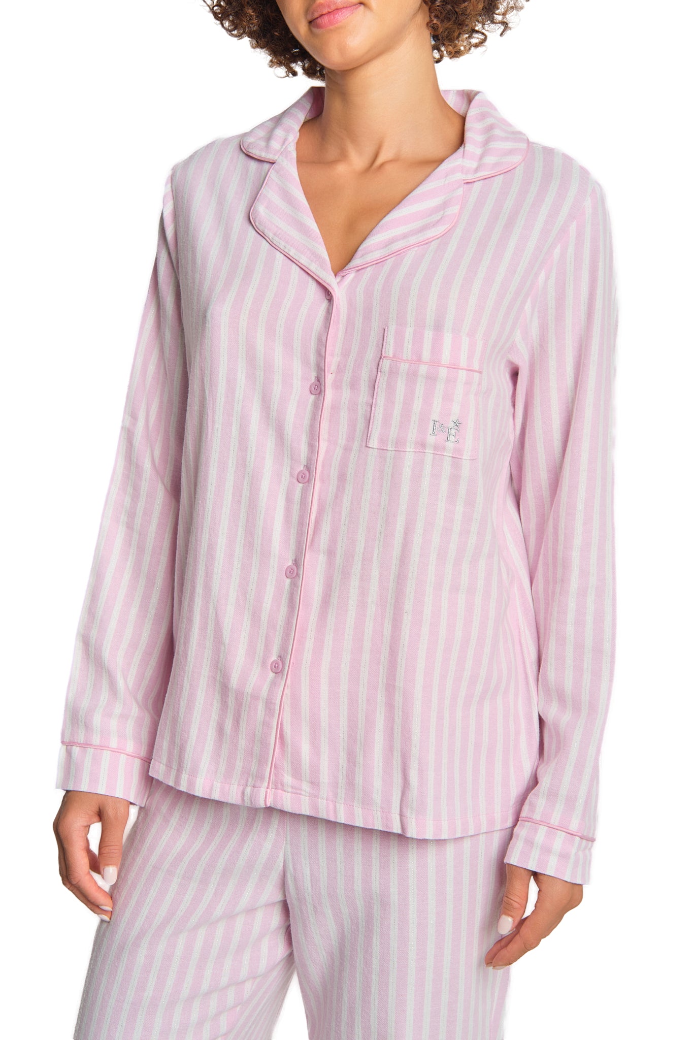 Isla & Evie Holiday Flannel Long Pajama Packs (2 Pack) Pink Lurex Stripe-Lsi / LARGE