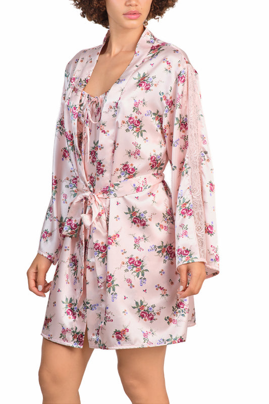 Isla & Evie Satin Robe Floral Print / LARGE