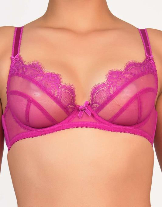 Dita Von Teese Sexy Unlined Balconette Lace Bra Dark Pink / 12B-LSD