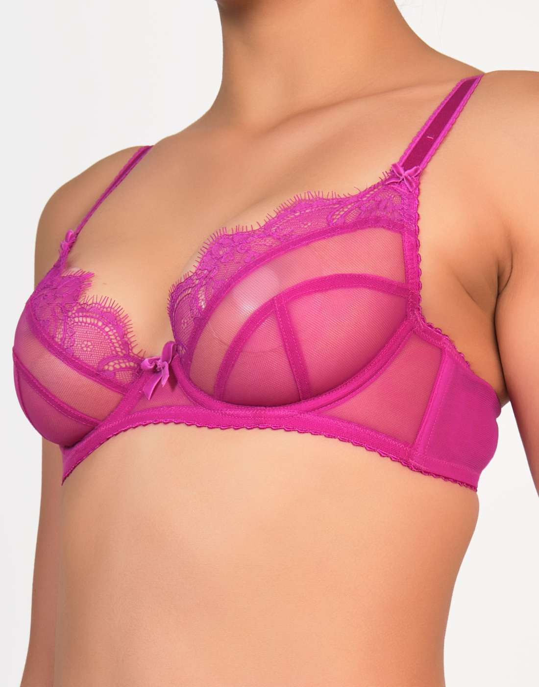 Dita Von Teese Sexy Unlined Balconette Lace Bra Dark Pink / 12B-LSD