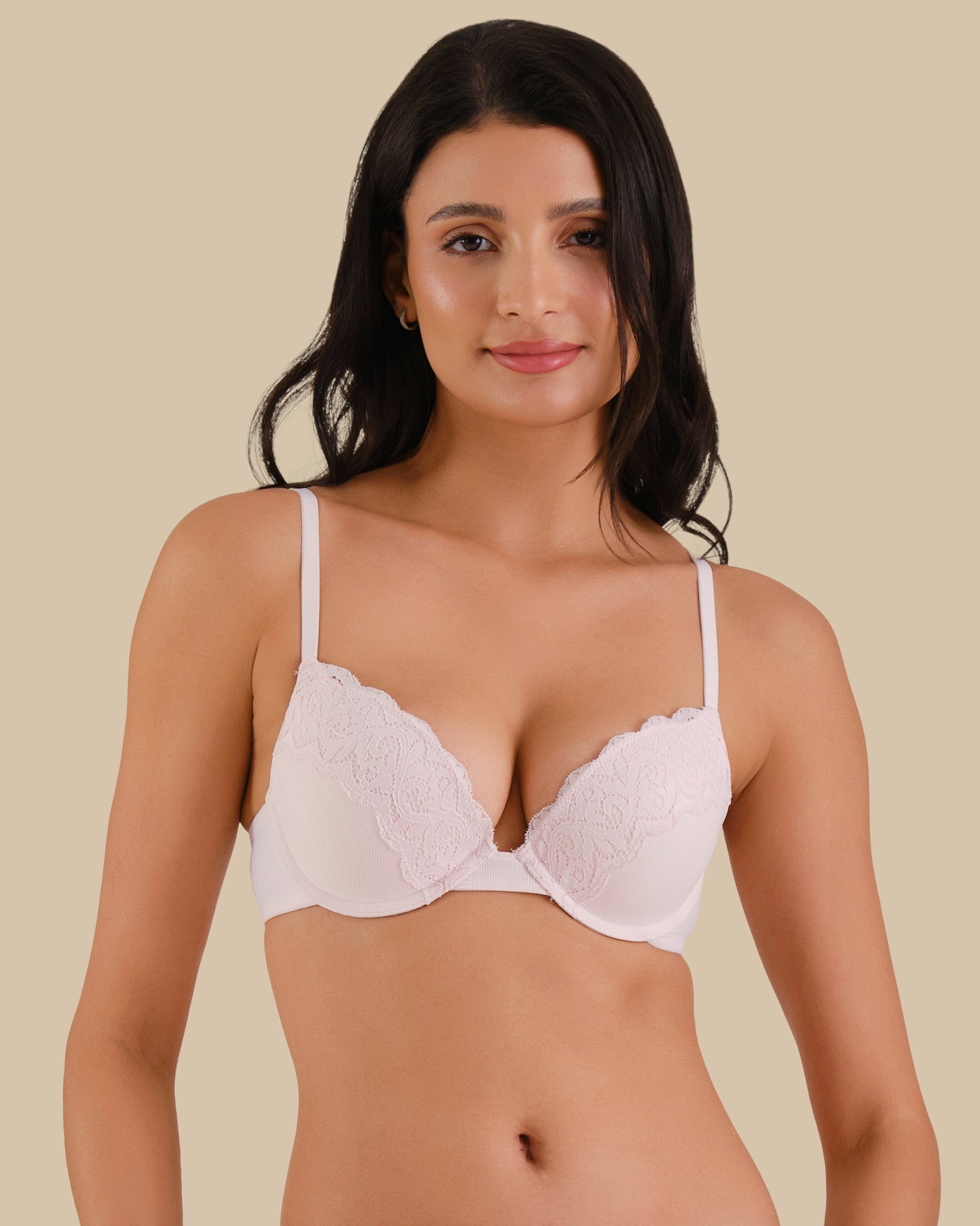 ISLA & EVIE PUSH UP RIBBED BRAS BARELY PINK / 34B