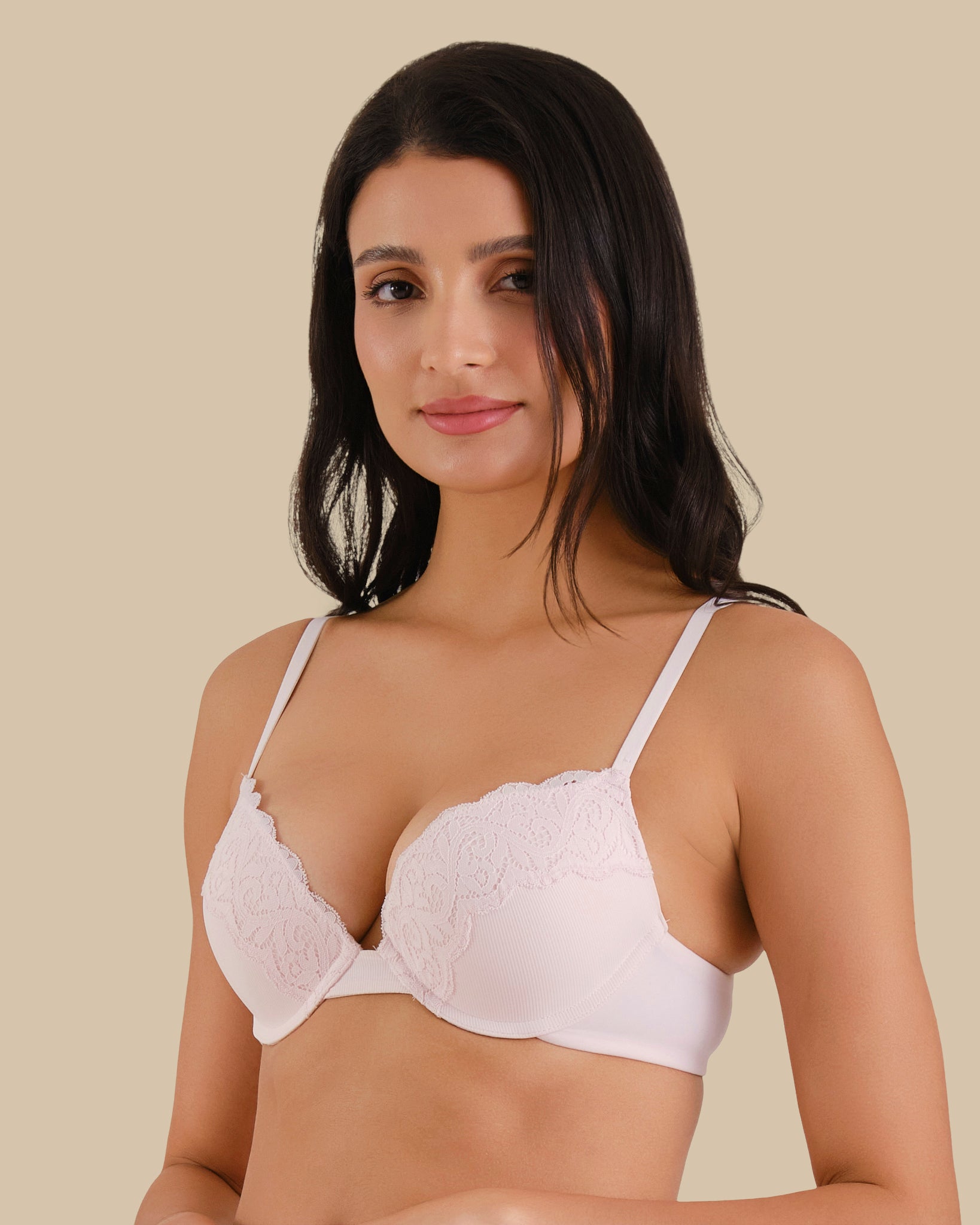 ISLA & EVIE PUSH UP RIBBED BRAS BARELY PINK / 34B