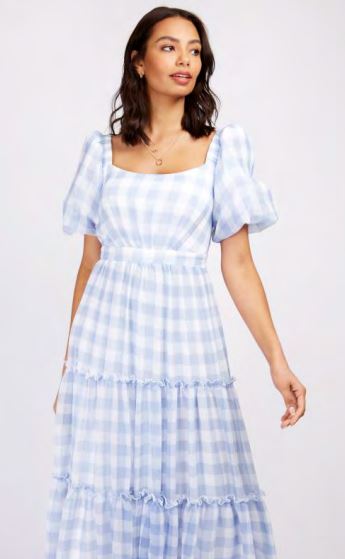 Little Mistress Blue Gingham Tiered Maxi