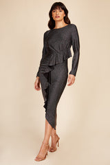 Little Mistress Black Metallic Midi