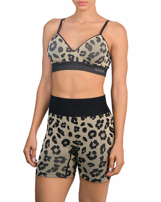 Isla & Evie Hi Waisted Biking Shorts - Leopard Leopard / LARGE