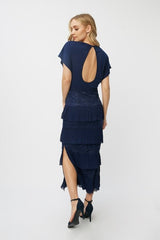 Little Mistress Navy Tiered Midaxi