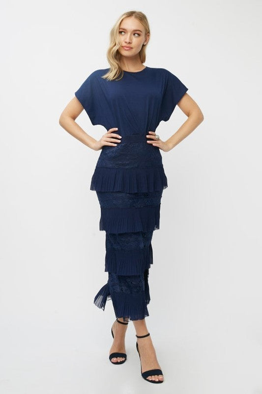 Little Mistress Navy Tiered Midaxi