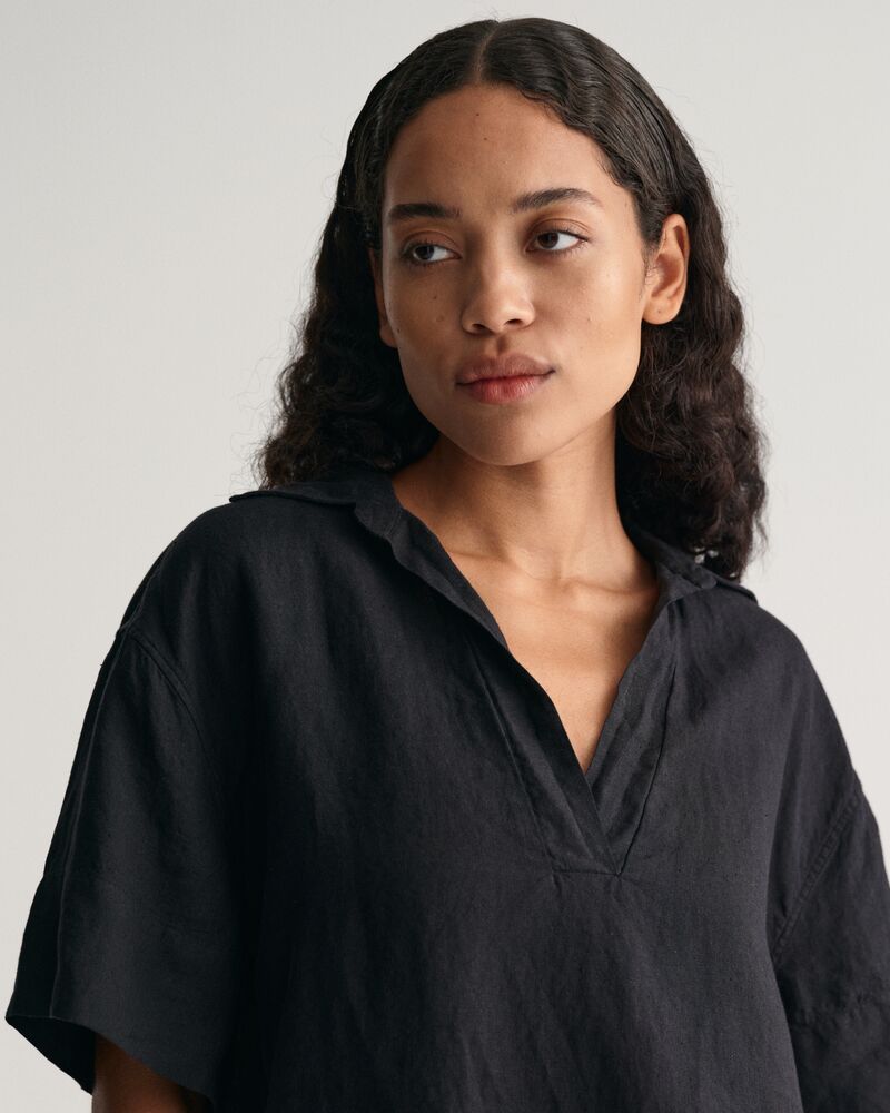 Relaxed Fit Linen Popover Short Sleeve Shirt