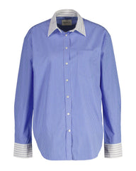 Relaxed Fit Mixed Stripe Poplin Shirt Clear Sky / 32