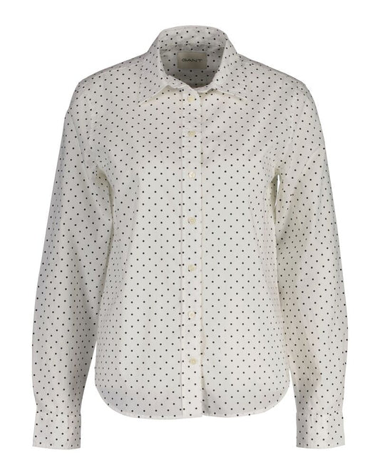 Regular Fit Dot Print Cotton Voile Shirt Eggshell / 32