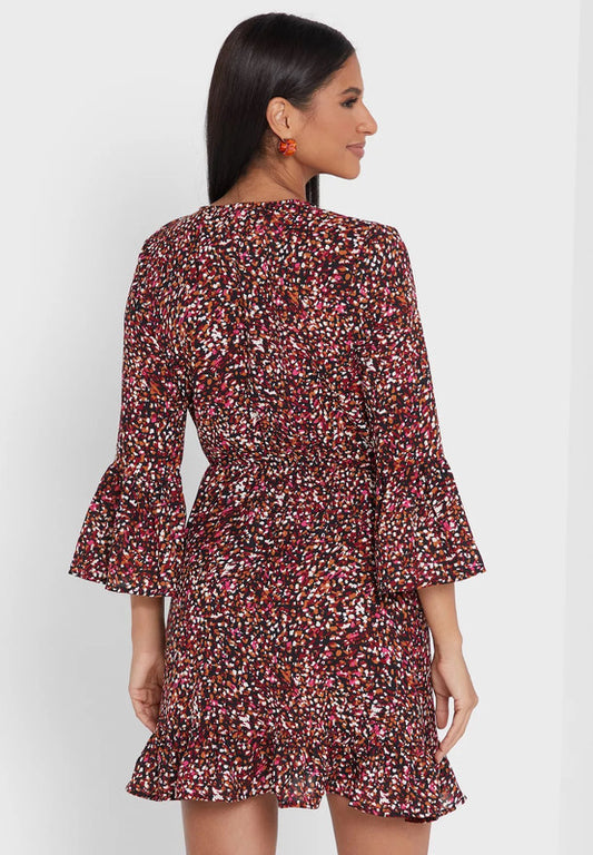 Little Mistress Printed Mini Wrap Dress