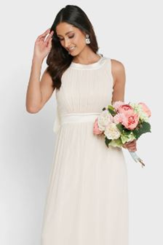 Little Mistress Cream Draped Bridesmaid Maxi Dress