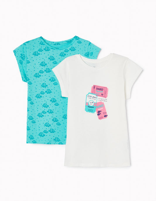 Zippy 2 Pack Cotton T-Shirts Aquarium For Girls