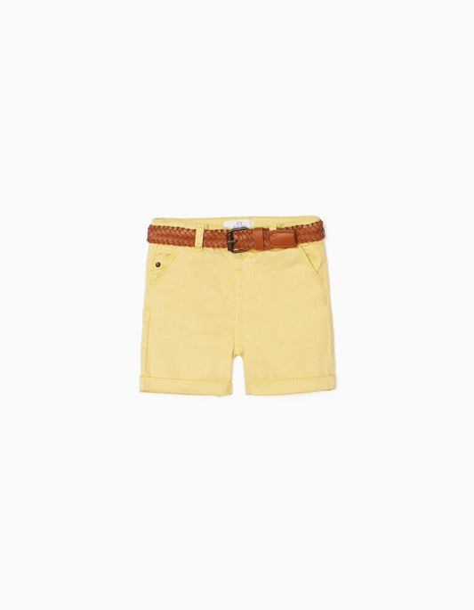 Zippy Chino Shorts With Belt For Baby Boys, Yellow