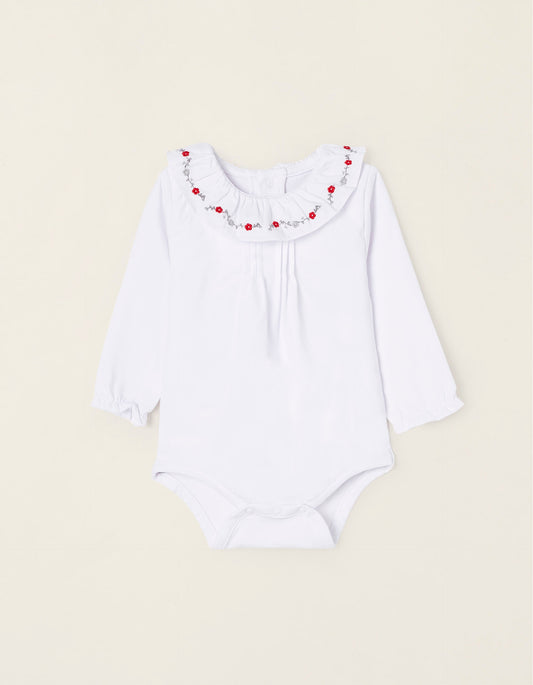 Zippy Cotton Bodysuit With Flowers For Newborn Baby Girls 'B&S', White