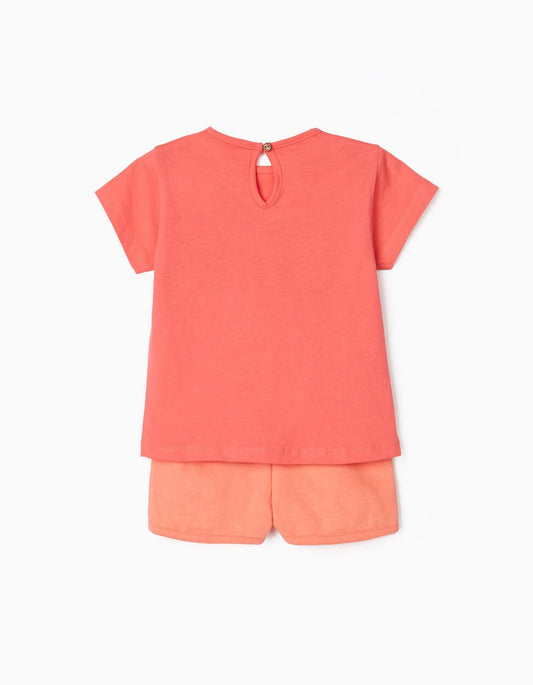 Zippy T-Shirt + Shorts For Baby Girls, Coral/Orange