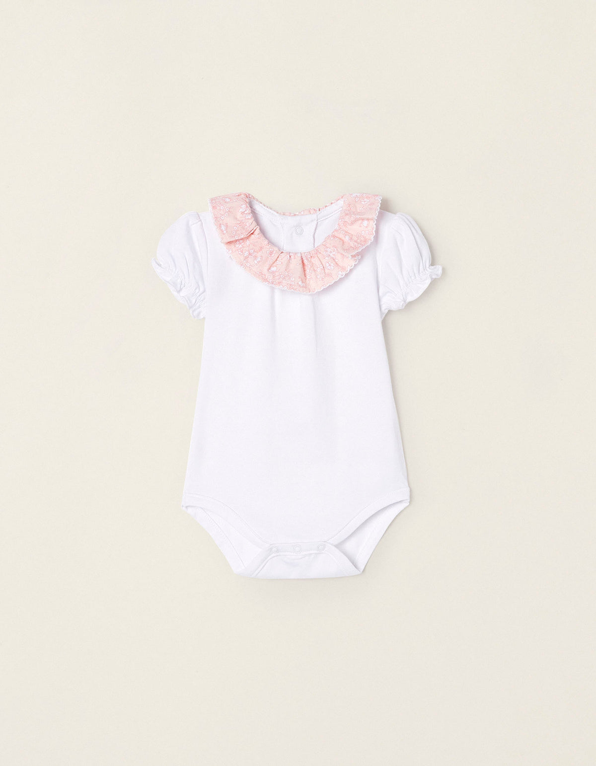 Zippy Cotton Bodysuit With Ruffled Collar For Newborn Baby Girls