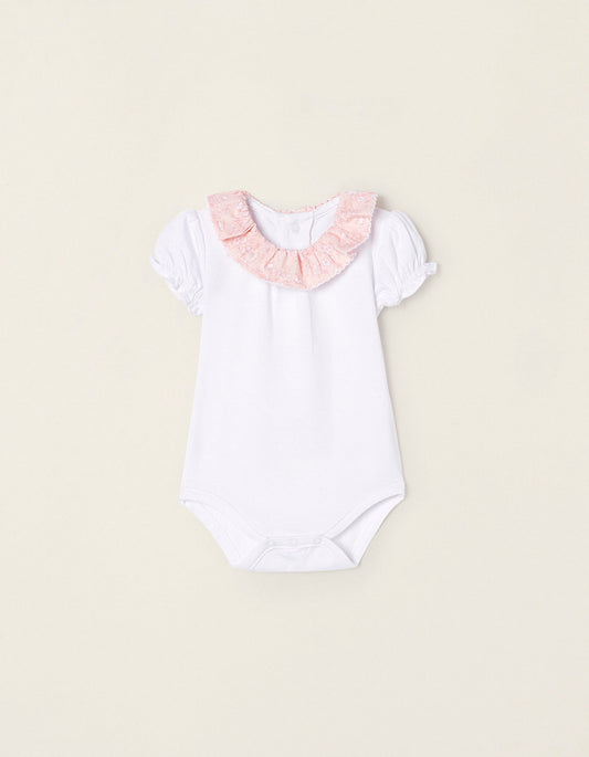 Zippy Cotton Bodysuit With Ruffled Collar For Newborn Baby Girls