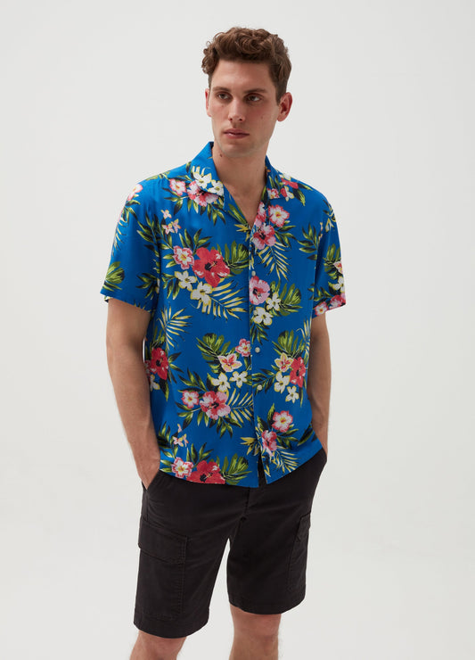 OVS Mens Tropical Print Open Collar Short Sleeved Shirt