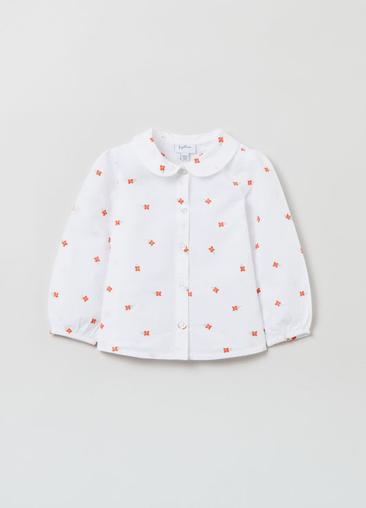 OVS Cotton Shirt With Small Flowers Embroidery