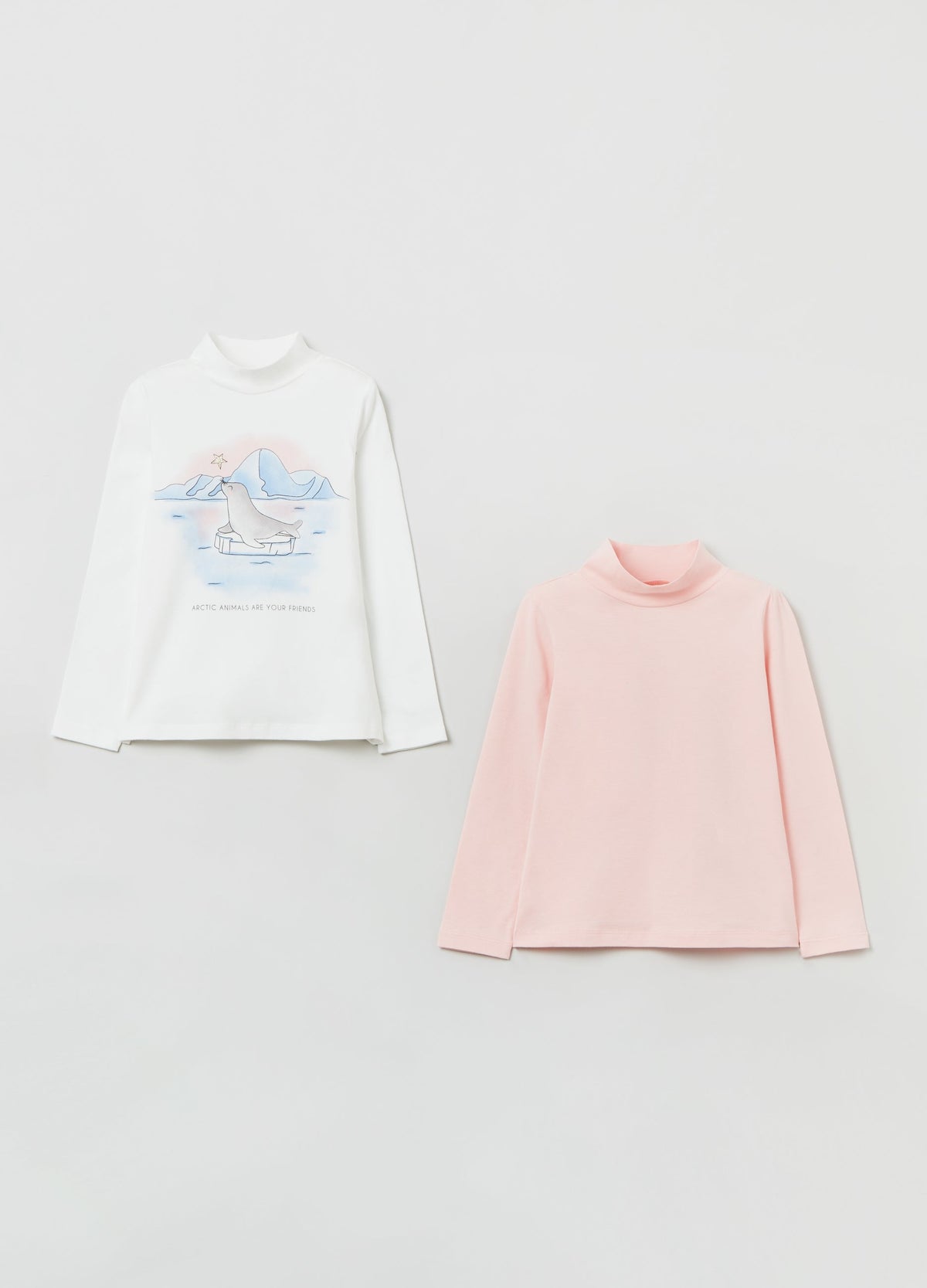 OVS Girls 2 Pack Print And Plain Turtleneck Tops