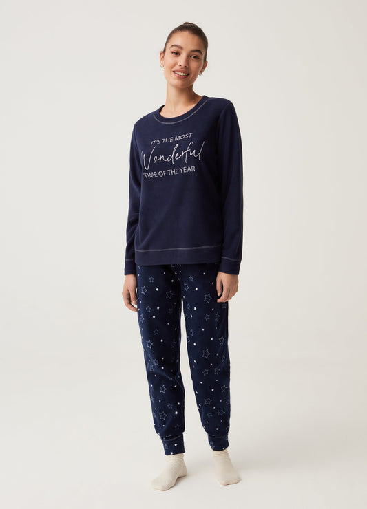 OVS Womens Embroidered And Stars Fleece Pyjamas