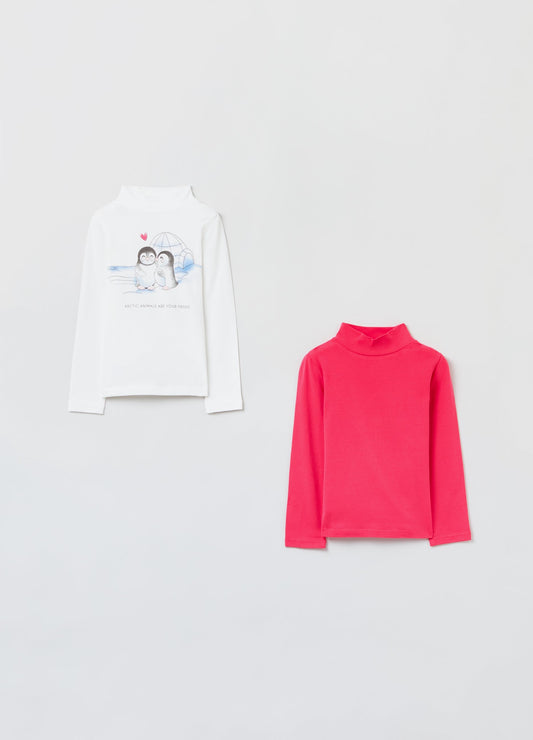 OVS Girls 2 Pack Print And Plain Turtleneck Tops