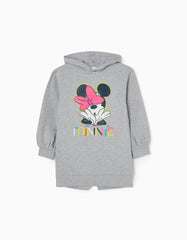 Zippy Fleece Hooded Sweatshirt-Dress For Girls 'Minnie', Grey