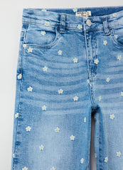 OVS Kids Girl Straight-Fit Jeans With Embroidered Daisies