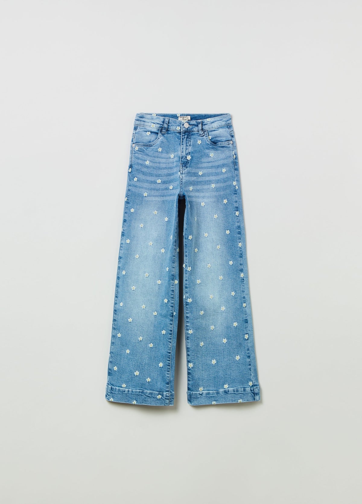 OVS Kids Girl Straight-Fit Jeans With Embroidered Daisies