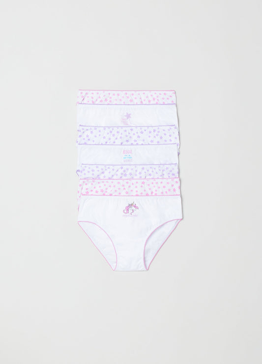 OVS Girls Seven-Pair Pack Briefs In Cotton With Print