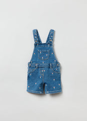 OVS Kids Girl Denim Dungarees With Small Flowers Embroidery