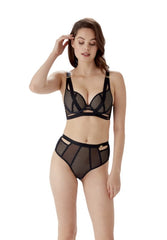 Gossard Mesh & Strap Detail Padded Longline Bra- Black