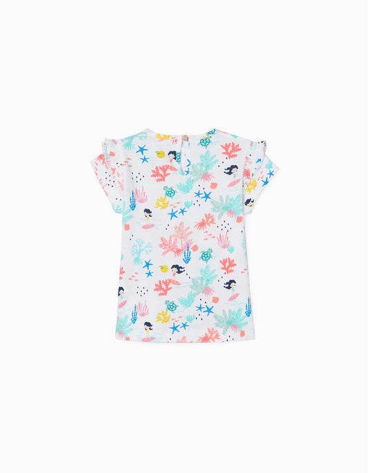 Zippy Printed T-Shirt For Baby Girls 'Tropical', White