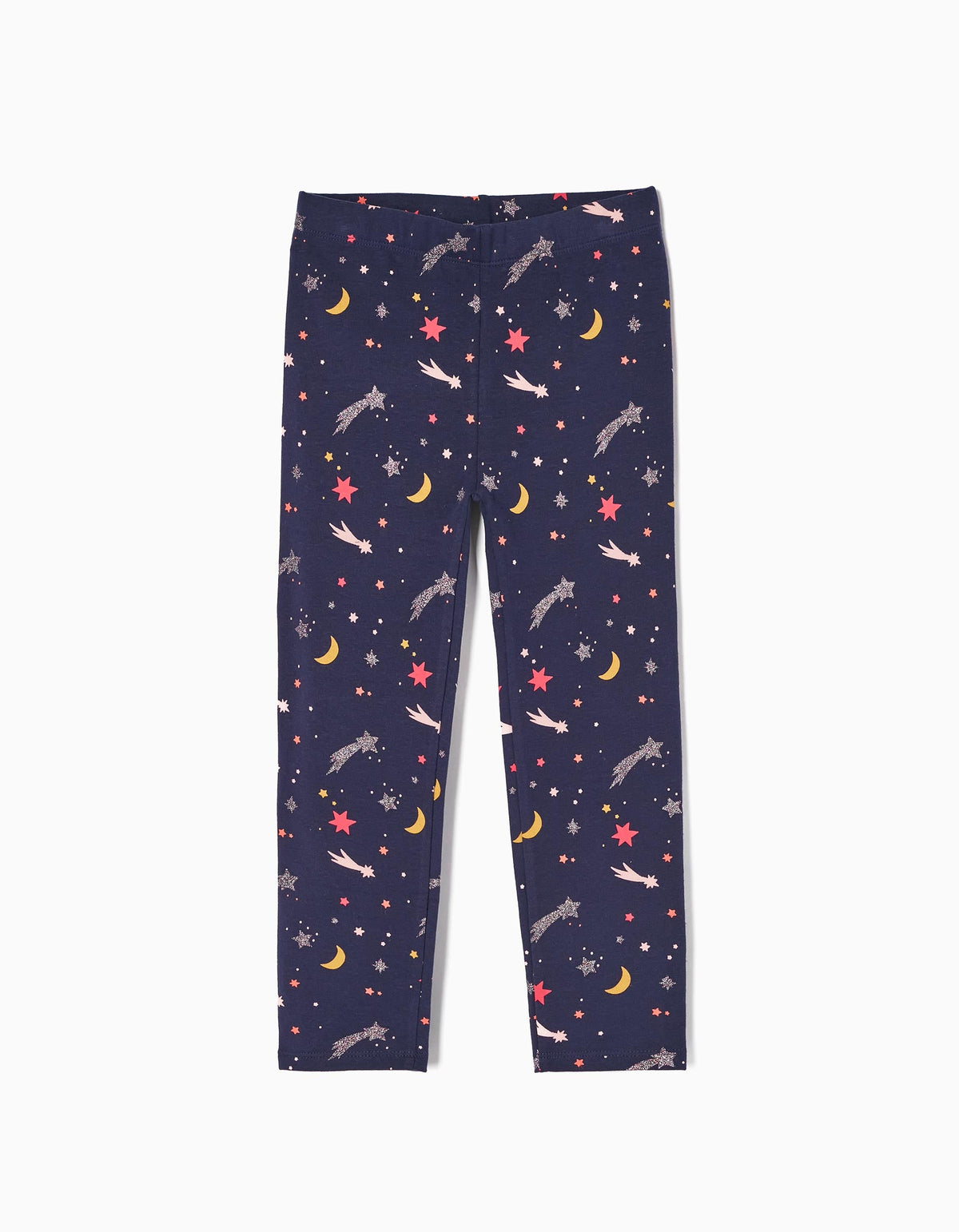 Zippy Cotton Brushed Leggings With Print For Girls 'Stars', Dark Blue