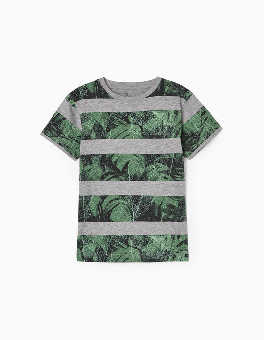 Zippy Striped Cotton T-Shirt For Boys 'Leaves'