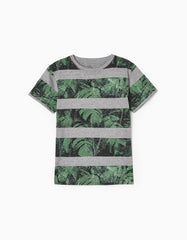 Zippy Striped Cotton T-Shirt For Boys 'Leaves'