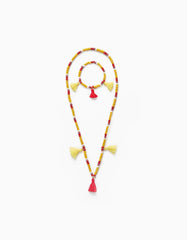 Zippy Necklace + Bracelet With Beads And Tassels For Girls, Red/Yellow